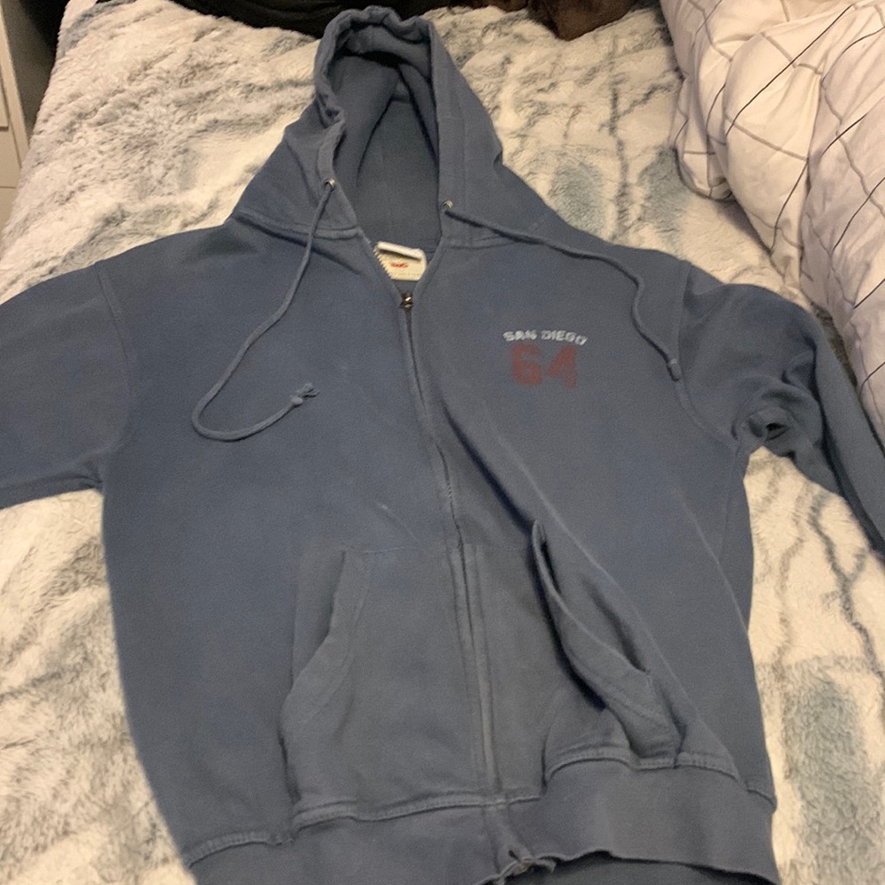 Sea World zip up jacket size S, a mute stormy blue color